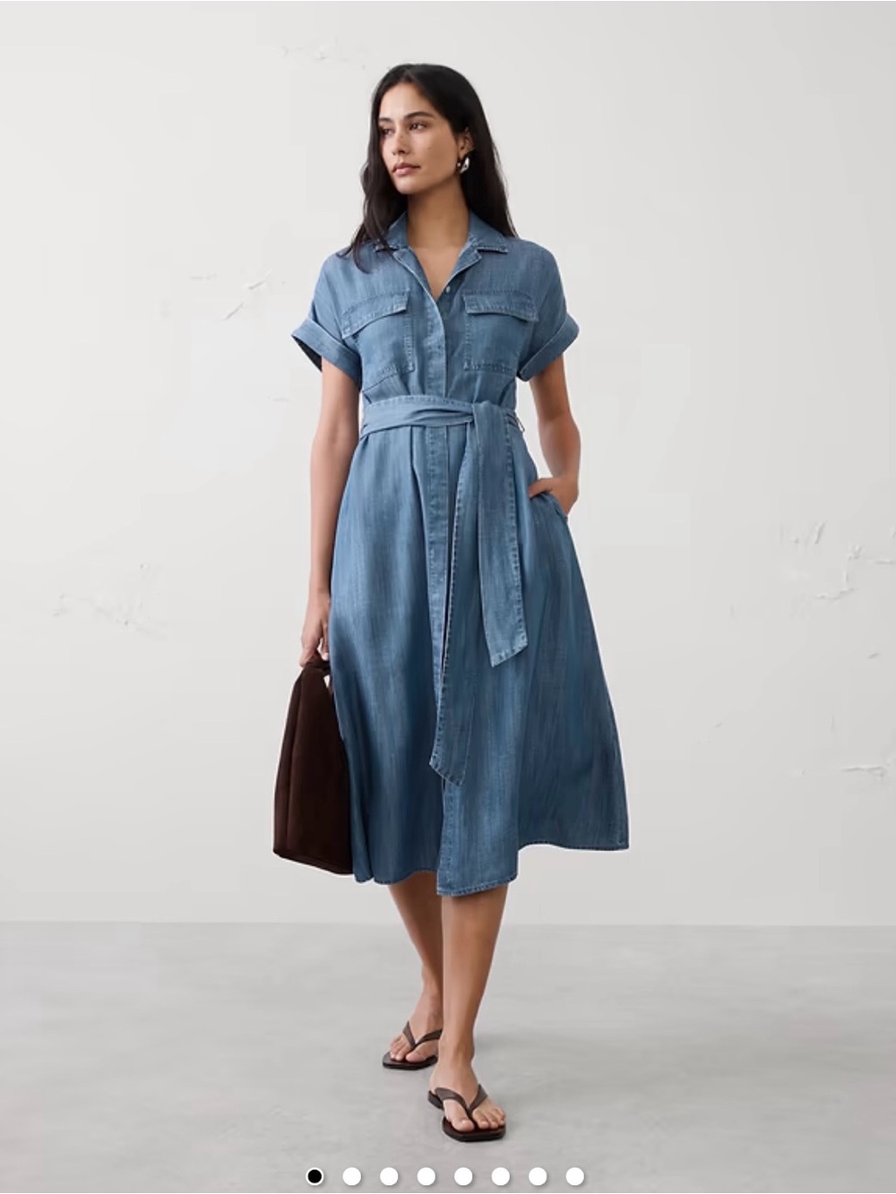 Banana Republic Denim-Blue Shirt Dress Midi with Tie Waist